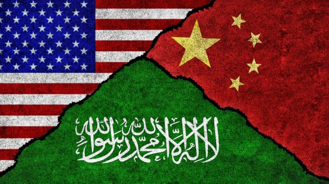 Usa,,China,And,Saudi,Arabia,Flag,Together,On,A,Textured