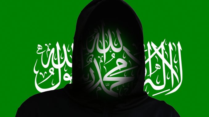 Incognito,Terrorist,On,The,Flag,Hamas,Background.,Hamas,Between,Israel